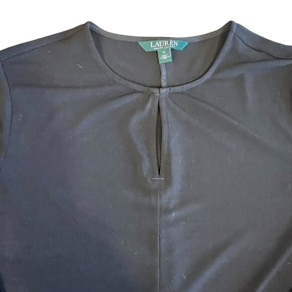 Ralph Lauren Women's Medium Tunic Blouse Black Stretchy 3/4 Sleeves Keyhole - Picture 2 of 11